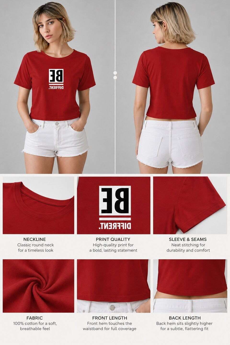 Be Confident Printed Round Neck Crop Pre-customized Tshirt for Women