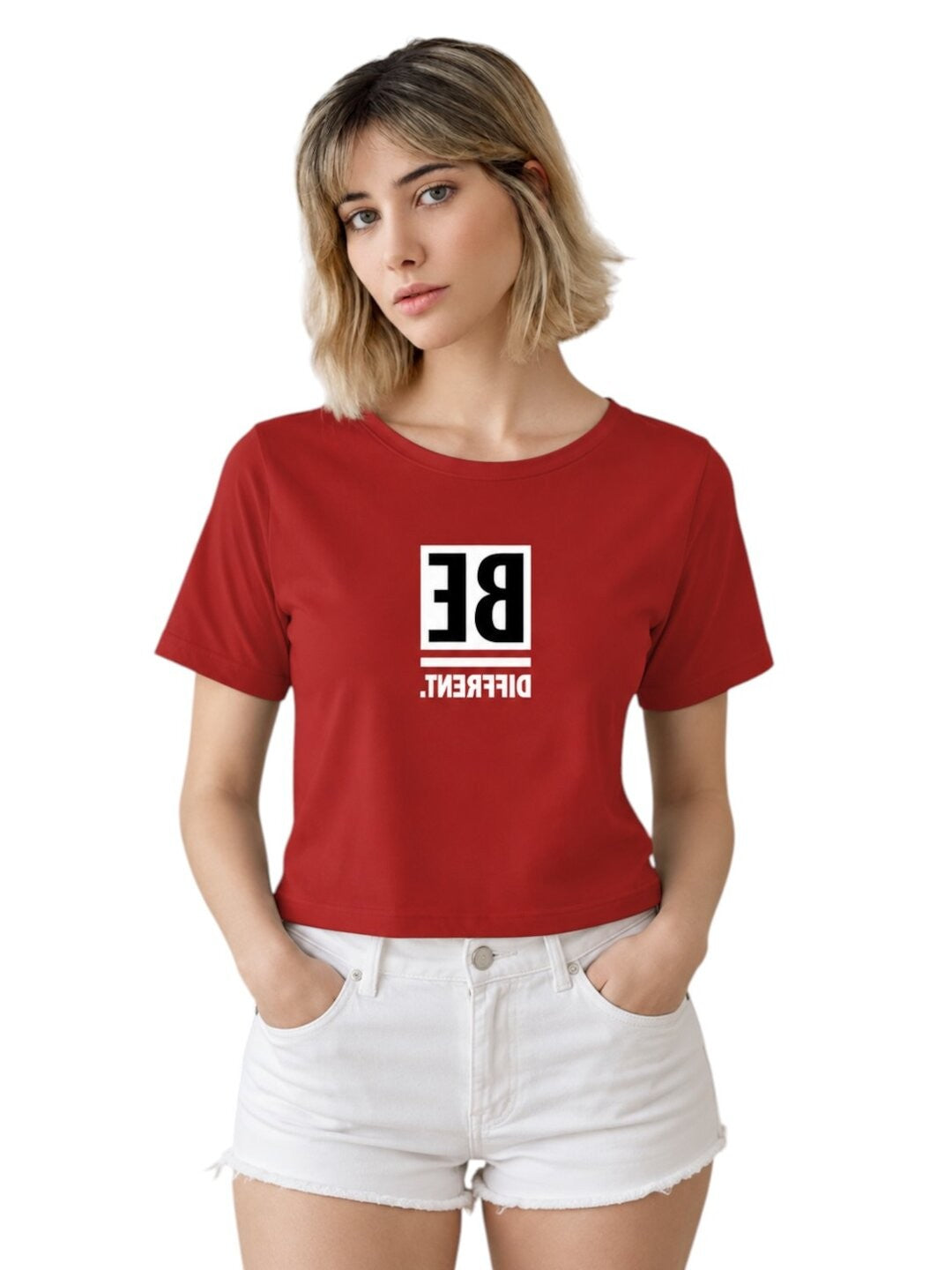 Be Confident Printed Round Neck Crop Pre-customized Tshirt for Women