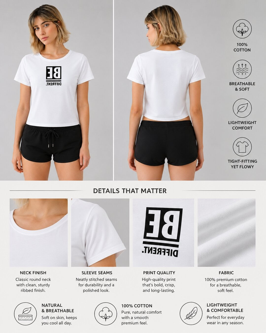 Be Confident Printed Round Neck Crop Pre-customized Tshirt for Women