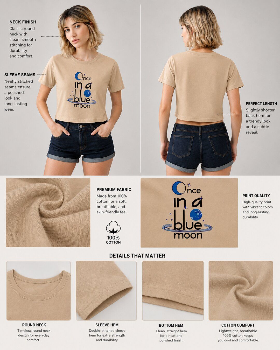 Quote Bloom Printed Round Neck Crop Pre-customized Tshirt for Women