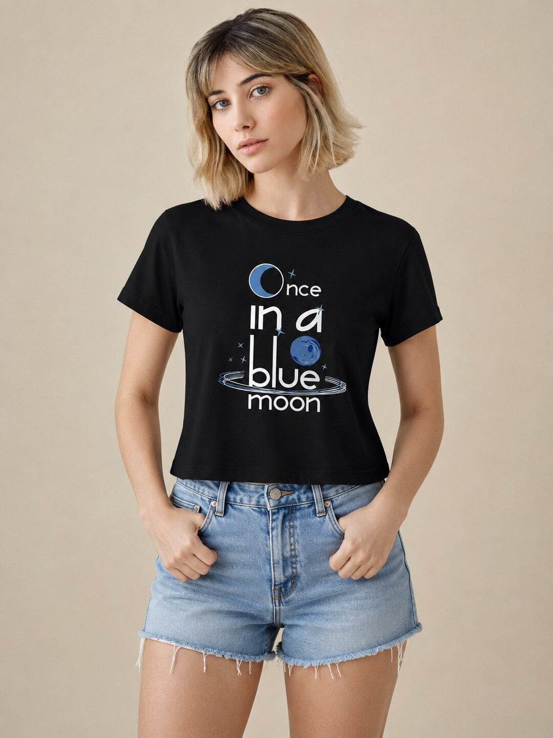 Quote Bloom Printed Round Neck Crop Pre-customized Tshirt for Women
