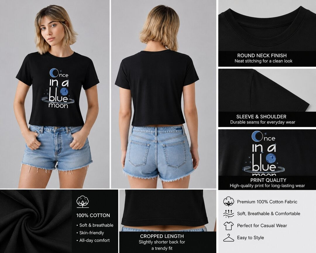 Quote Bloom Printed Round Neck Crop Pre-customized Tshirt for Women