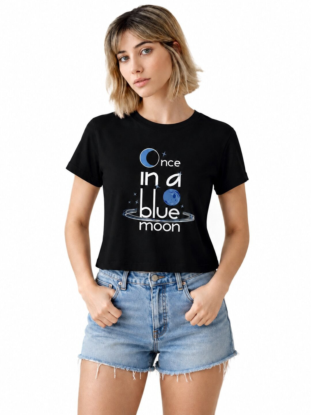 Quote Bloom Printed Round Neck Crop Pre-customized Tshirt for Women