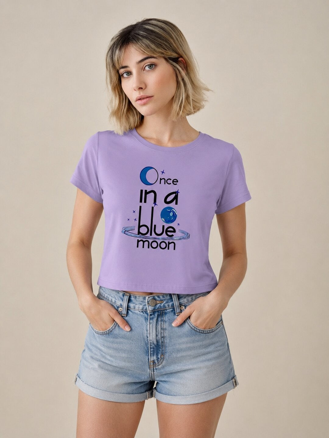 Quote Bloom Printed Round Neck Crop Pre-customized Tshirt for Women