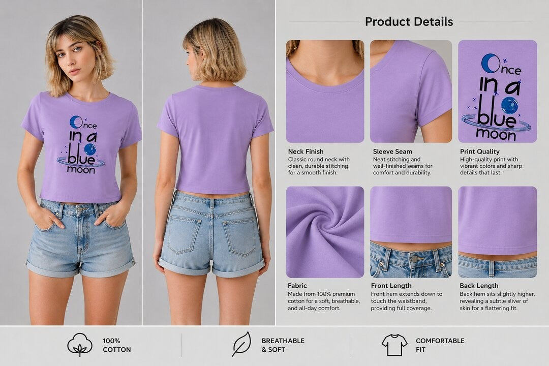 Quote Bloom Printed Round Neck Crop Pre-customized Tshirt for Women