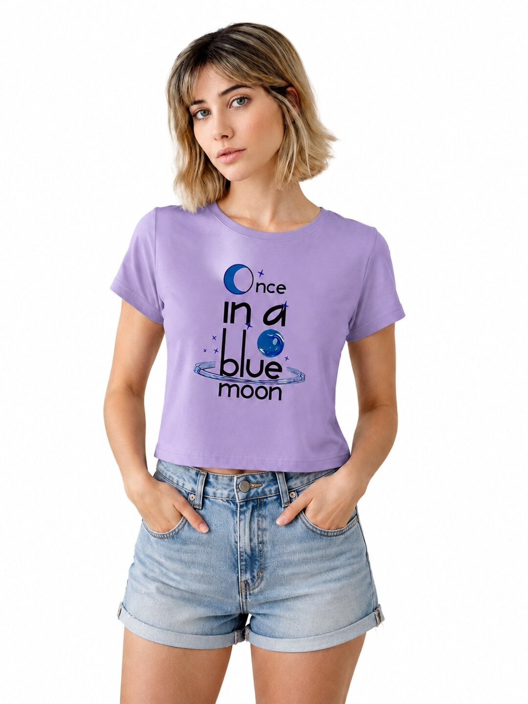 Quote Bloom Printed Round Neck Crop Pre-customized Tshirt for Women
