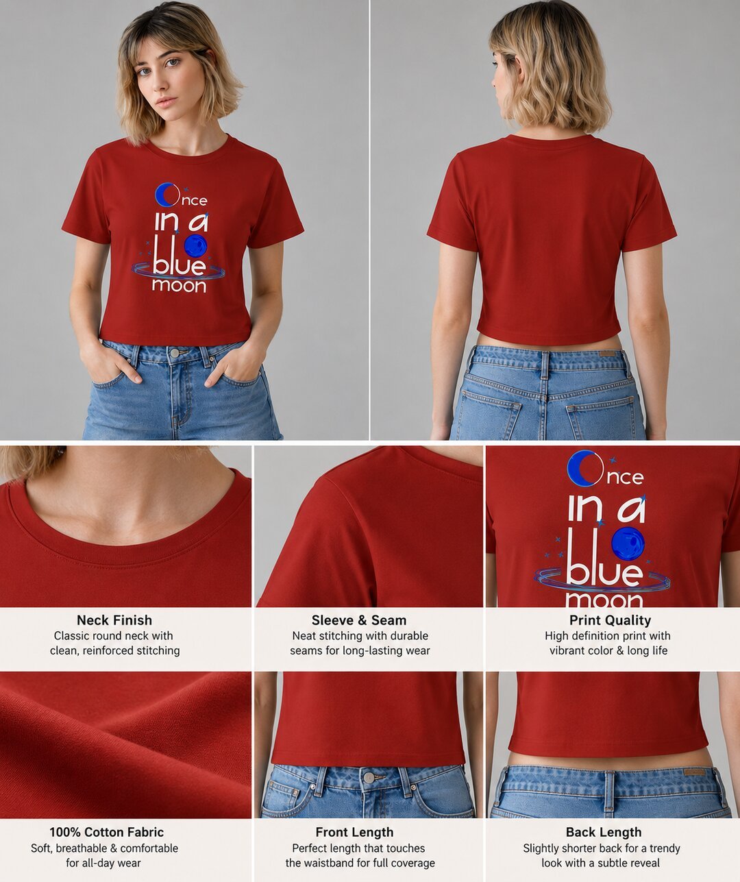 Quote Bloom Printed Round Neck Crop Pre-customized Tshirt for Women