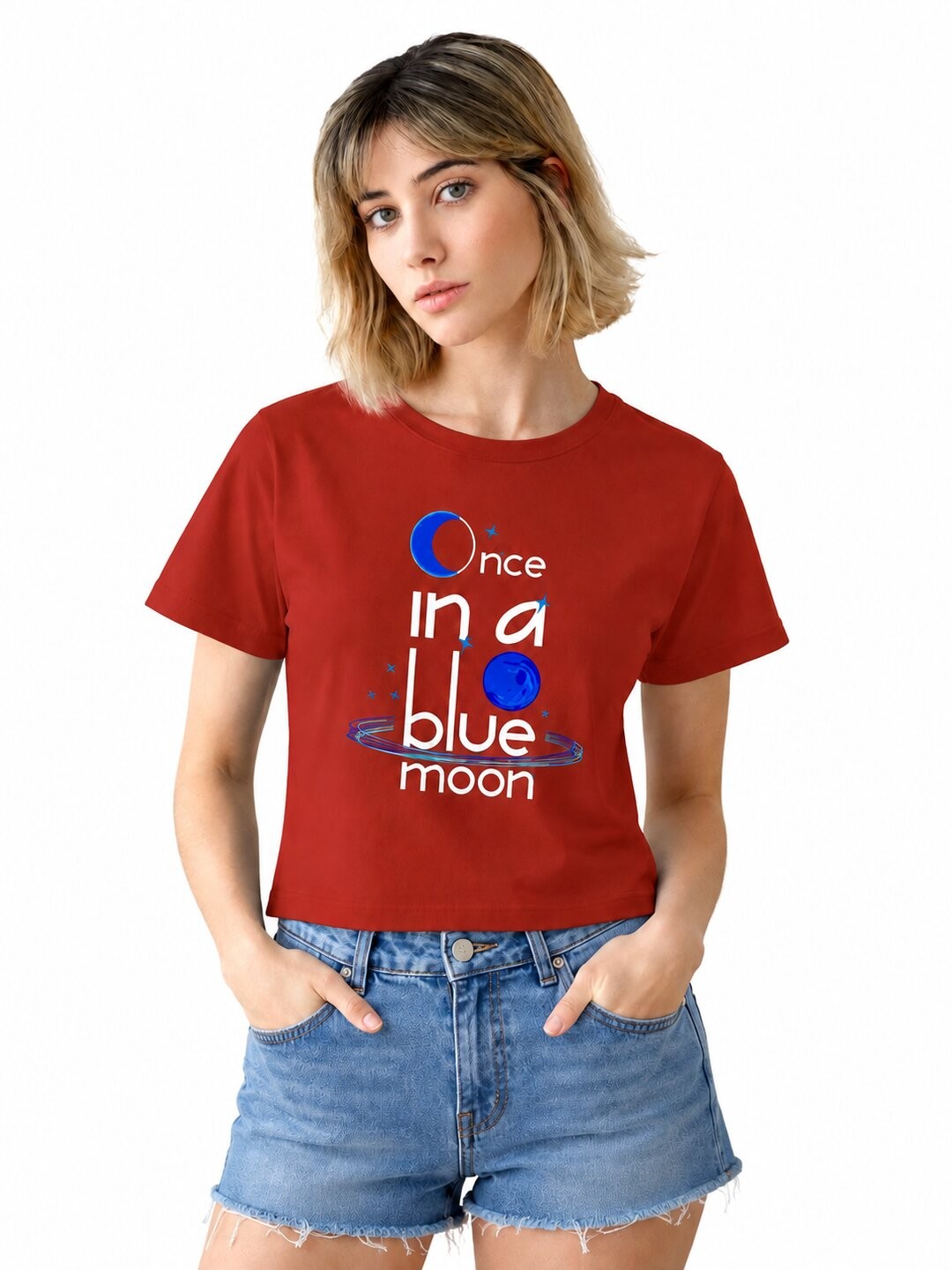 Quote Bloom Printed Round Neck Crop Pre-customized Tshirt for Women