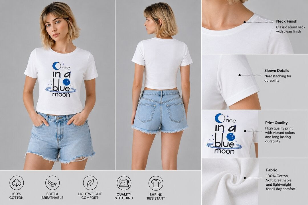 Quote Bloom Printed Round Neck Crop Pre-customized Tshirt for Women