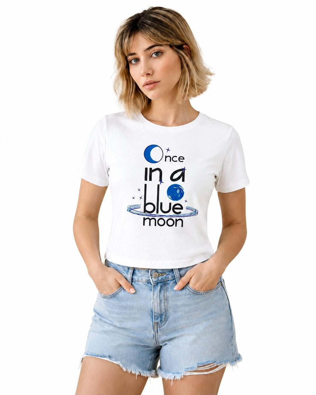 Quote Bloom Printed Round Neck Crop Pre-customized Tshirt for Women