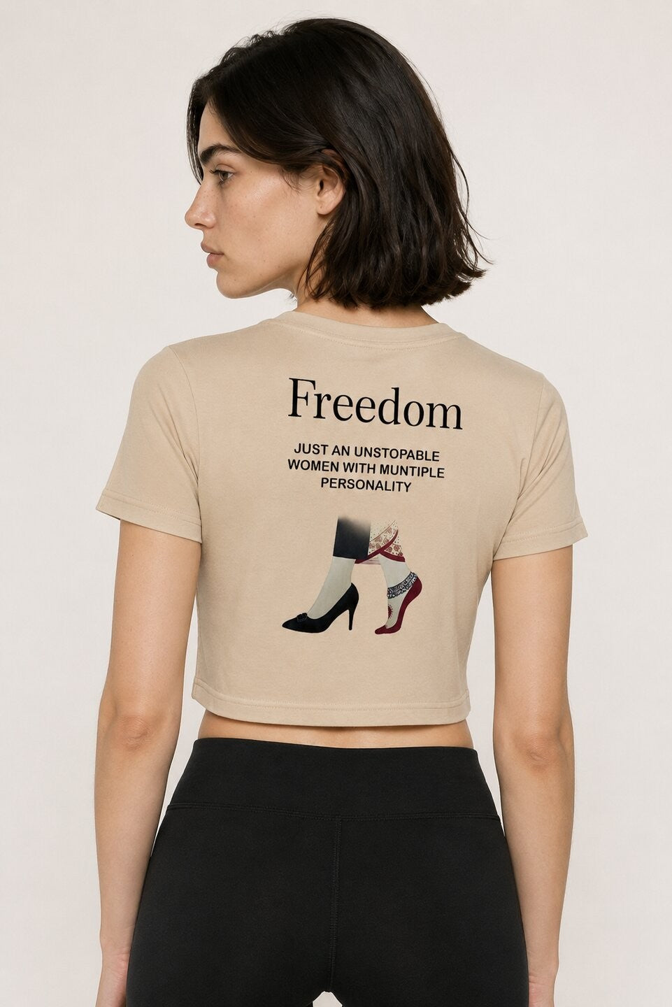 Freedom Printed Round Neck Crop Pre-customized Tshirt for Women