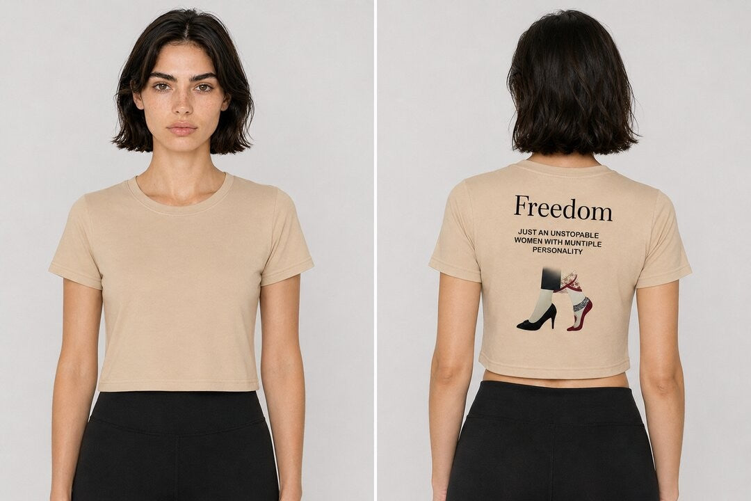 Freedom Printed Round Neck Crop Pre-customized Tshirt for Women