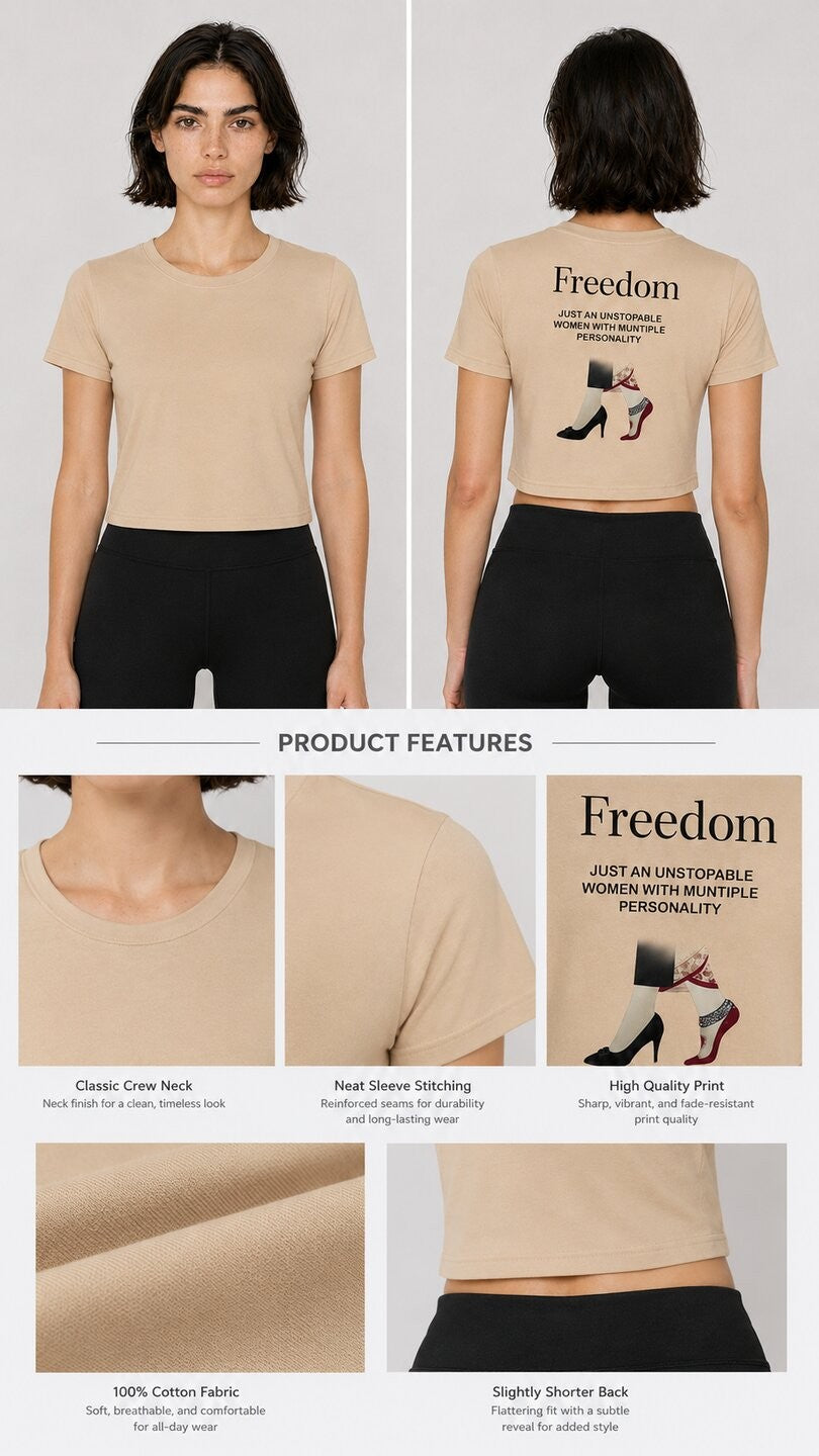Freedom Printed Round Neck Crop Pre-customized Tshirt for Women