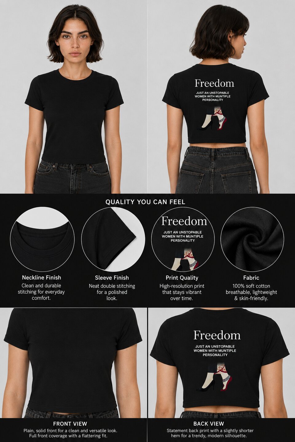Freedom Printed Round Neck Crop Pre-customized Tshirt for Women
