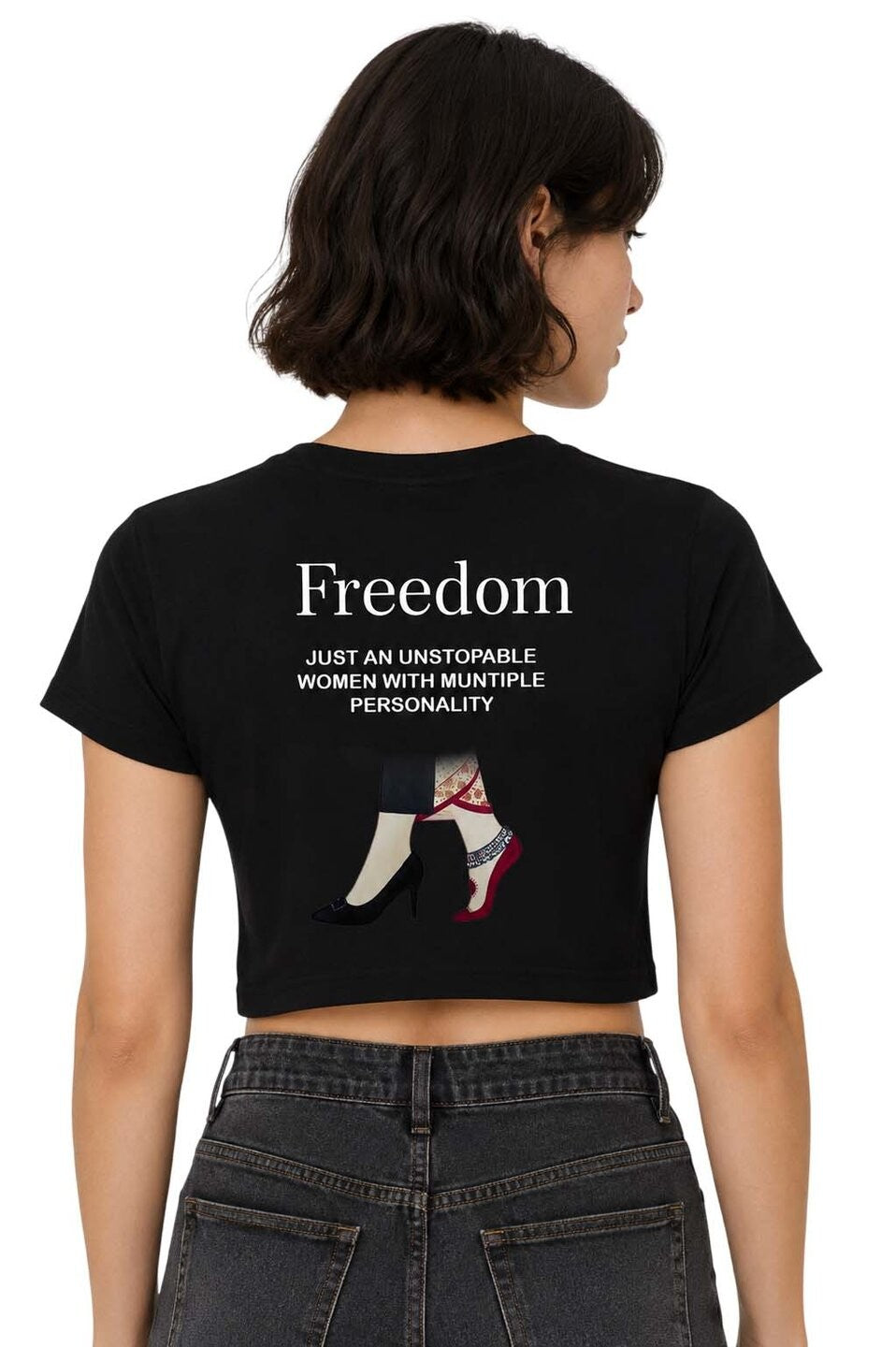 Freedom Printed Round Neck Crop Pre-customized Tshirt for Women
