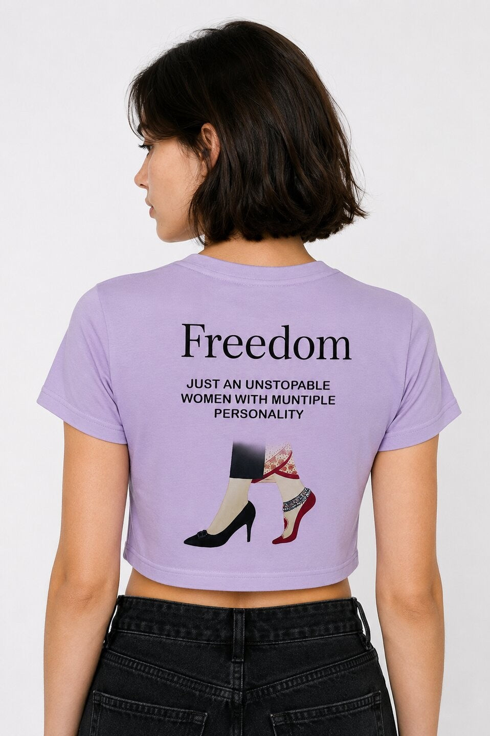 Freedom Printed Round Neck Crop Pre-customized Tshirt for Women