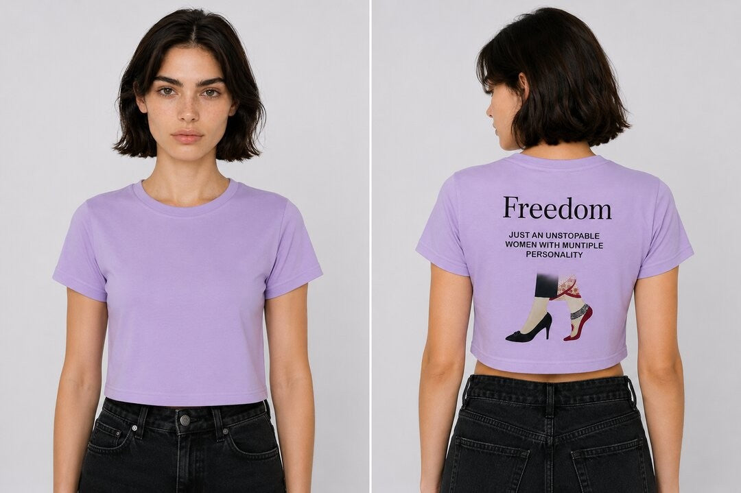 Freedom Printed Round Neck Crop Pre-customized Tshirt for Women