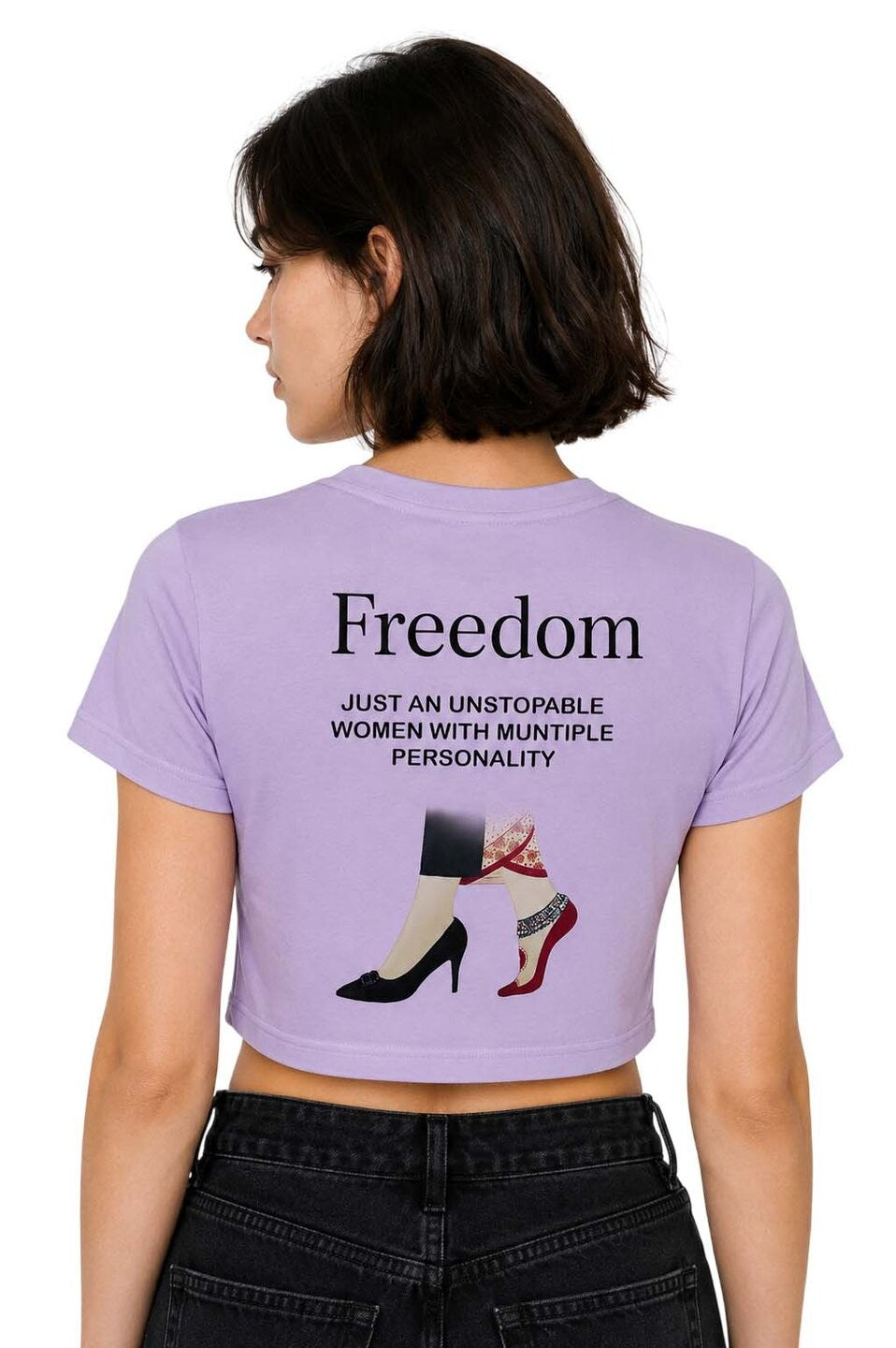Freedom Printed Round Neck Crop Pre-customized Tshirt for Women