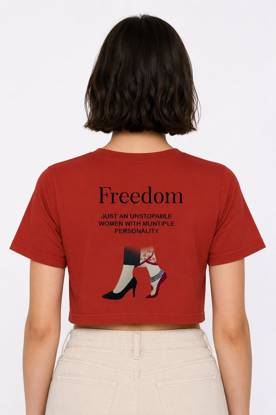 Freedom Printed Round Neck Crop Pre-customized Tshirt for Women