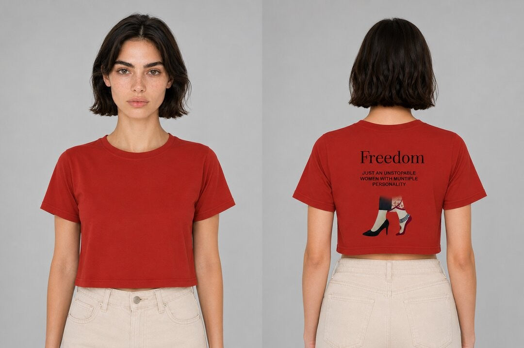 Freedom Printed Round Neck Crop Pre-customized Tshirt for Women