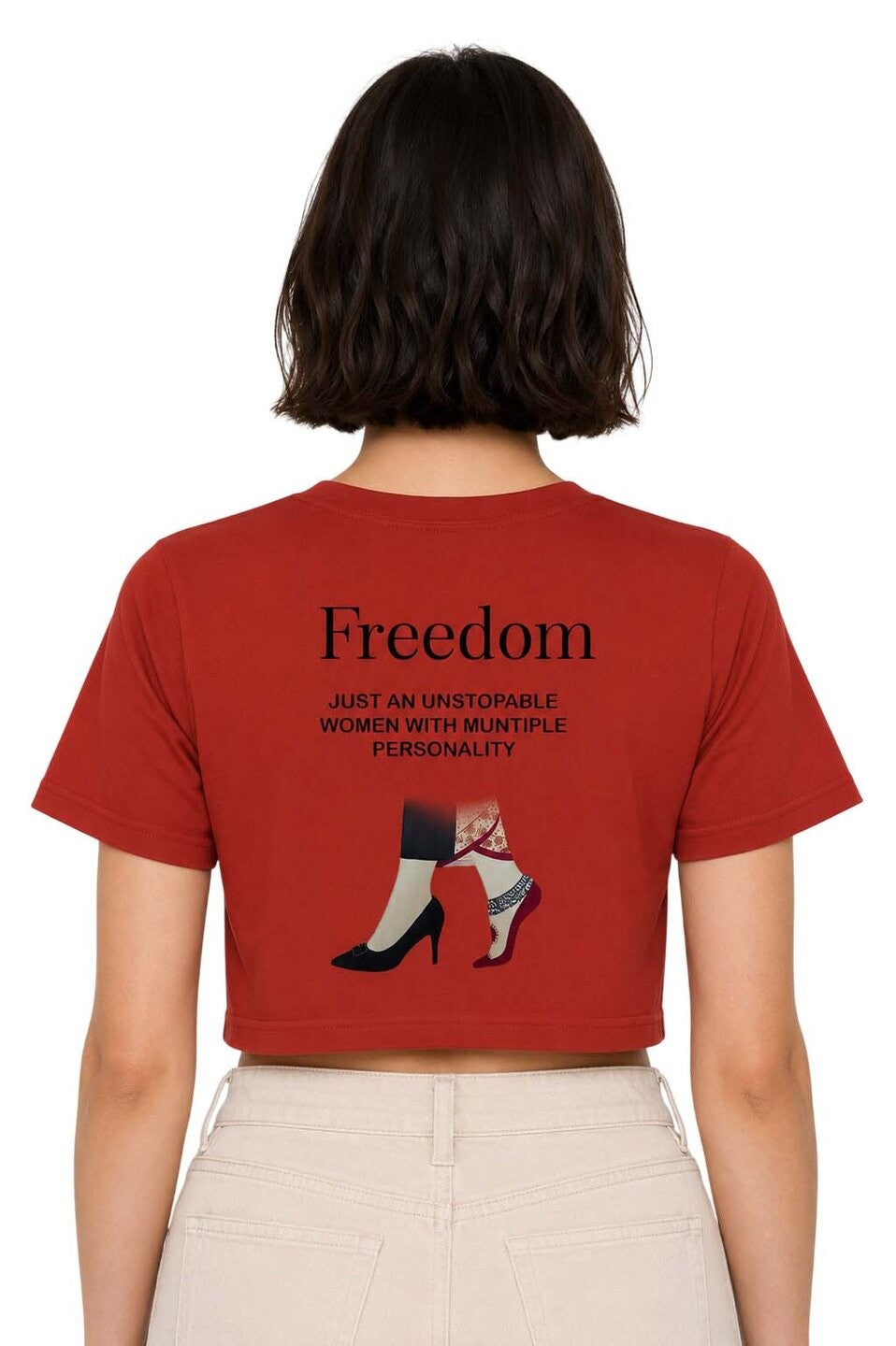 Freedom Printed Round Neck Crop Pre-customized Tshirt for Women