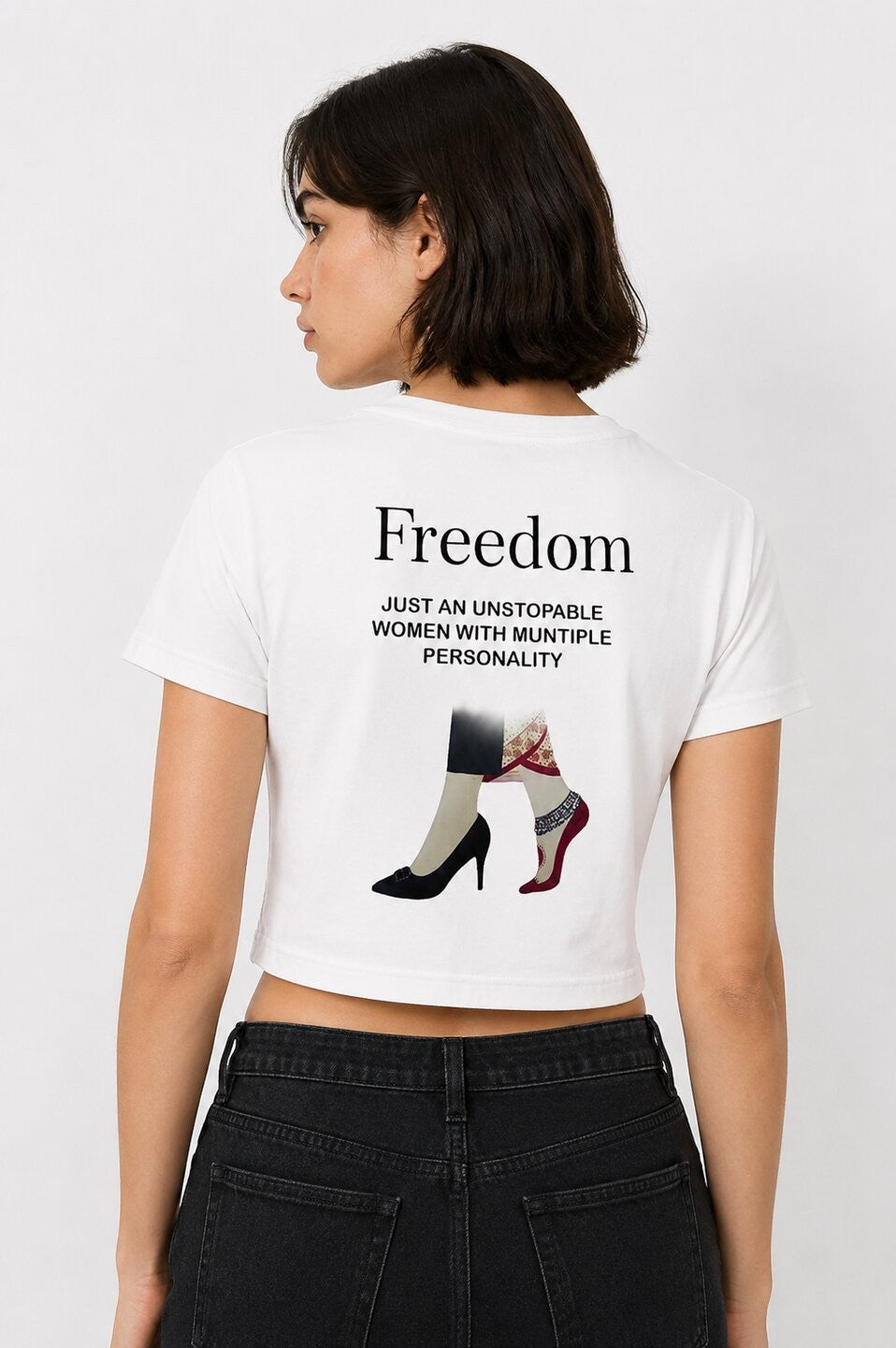 Freedom Printed Round Neck Crop Pre-customized Tshirt for Women