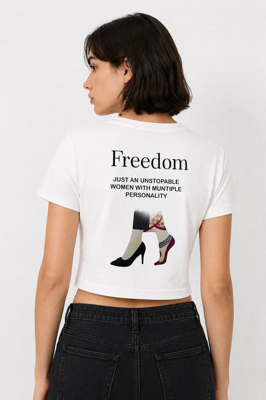 Freedom Printed Round Neck Crop Pre-customized Tshirt for Women