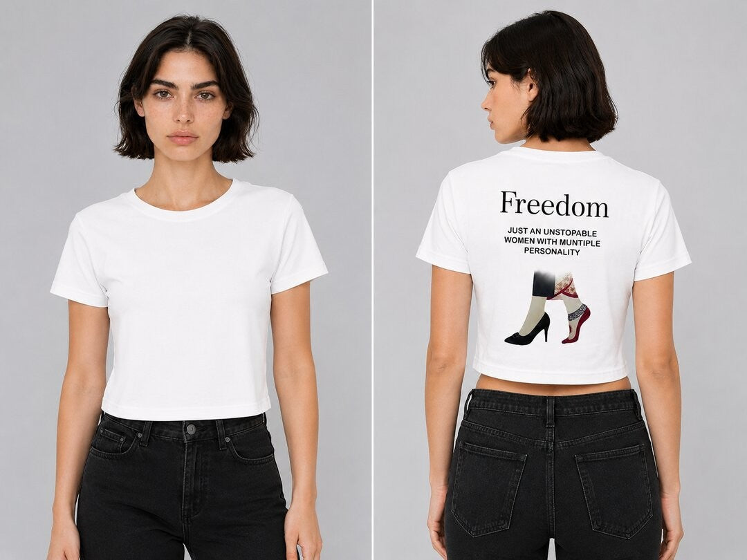 Freedom Printed Round Neck Crop Pre-customized Tshirt for Women