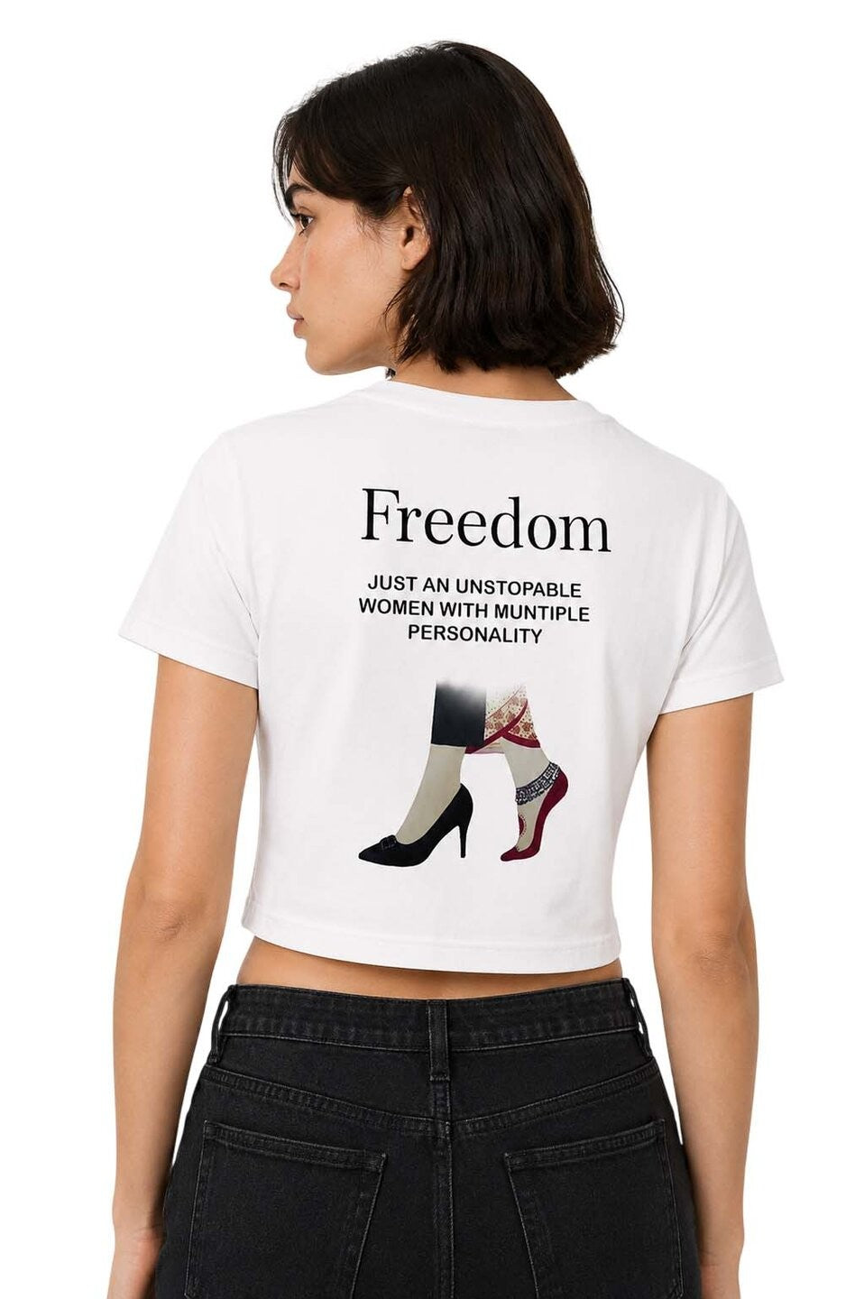Freedom Printed Round Neck Crop Pre-customized Tshirt for Women
