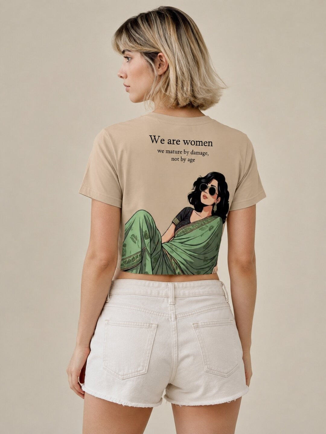 Desi Z Printed Round Neck Crop Pre-customized Tshirt for Women