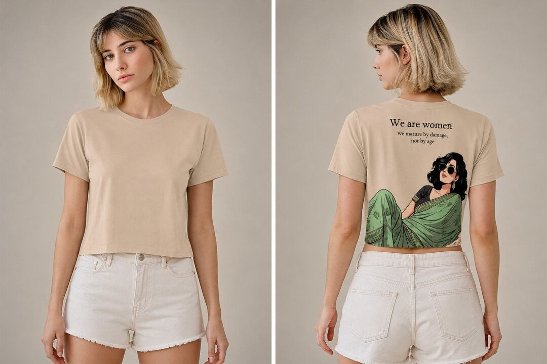 Desi Z Printed Round Neck Crop Pre-customized Tshirt for Women