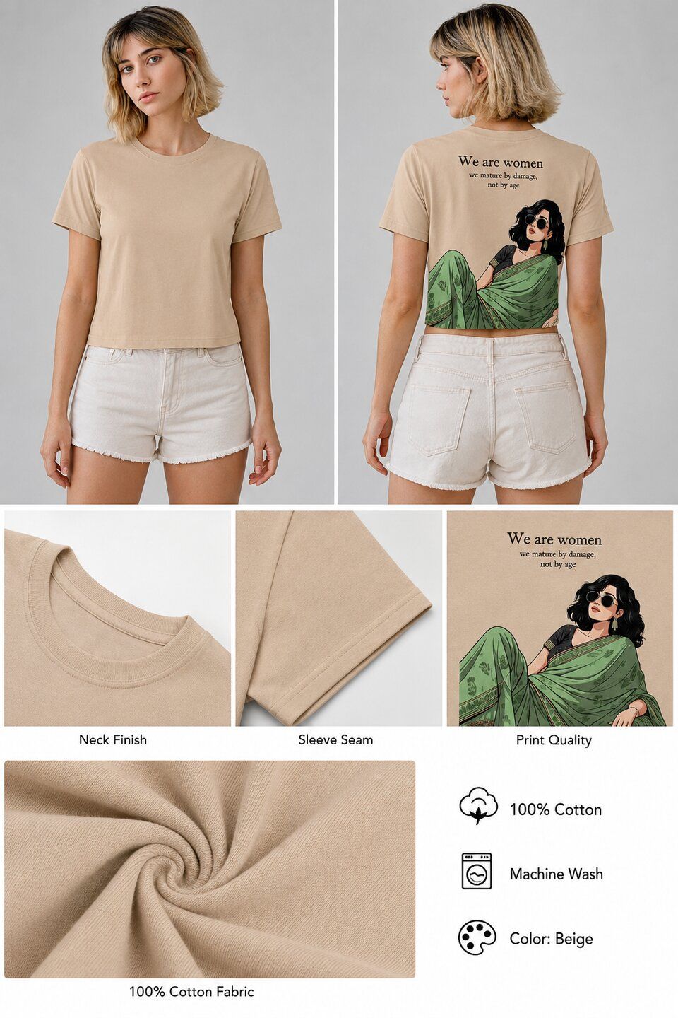 Desi Z Printed Round Neck Crop Pre-customized Tshirt for Women