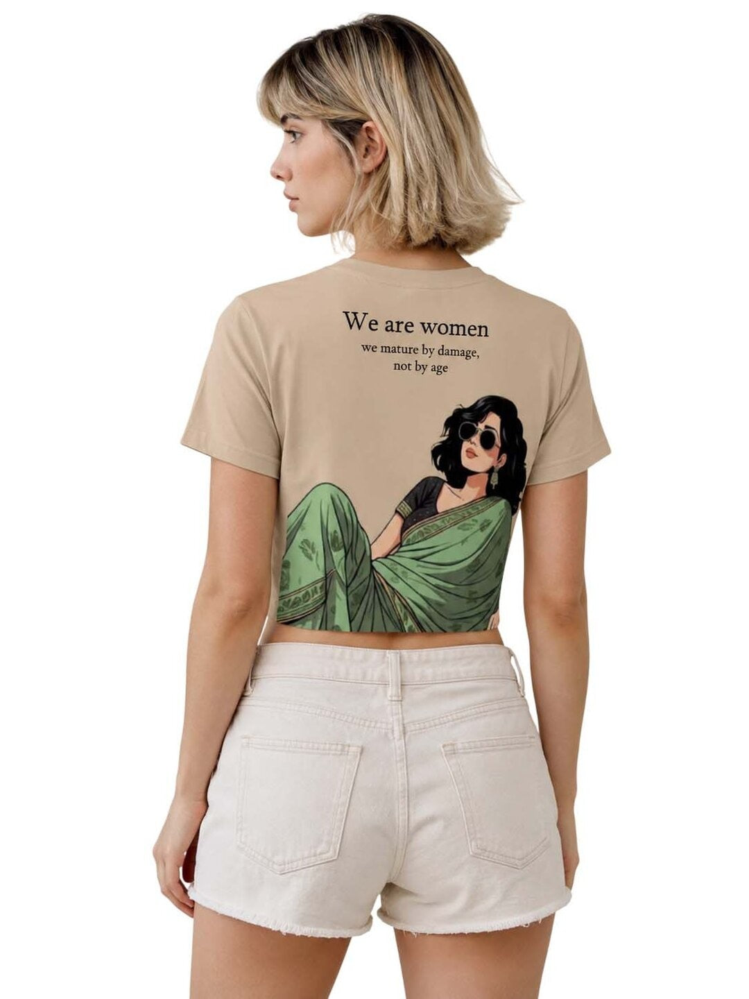 Desi Z Printed Round Neck Crop Pre-customized Tshirt for Women