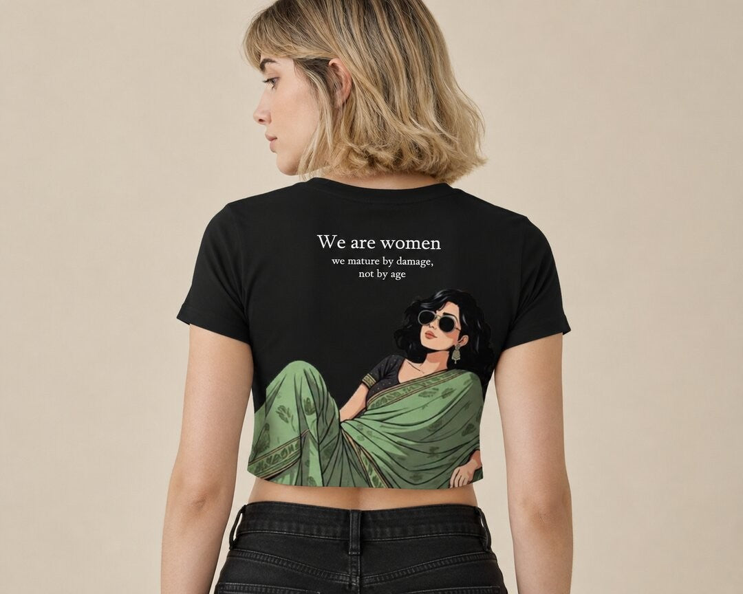 Desi Z Printed Round Neck Crop Pre-customized Tshirt for Women