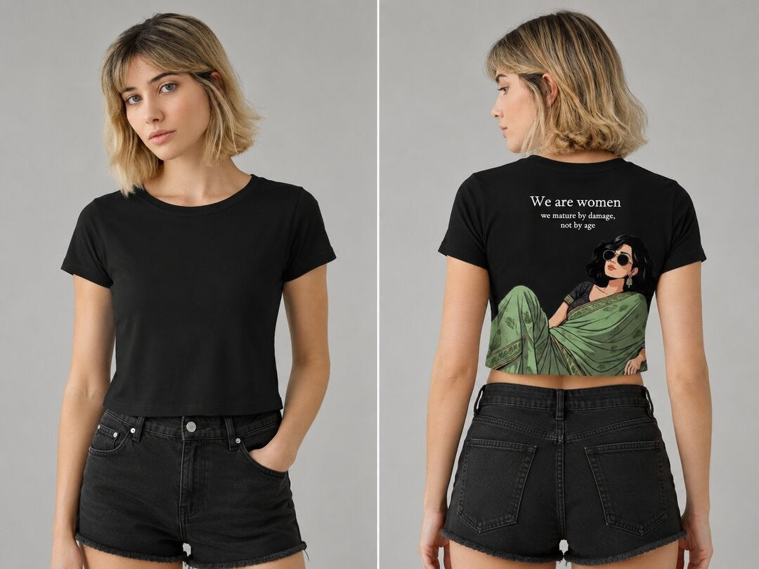Desi Z Printed Round Neck Crop Pre-customized Tshirt for Women
