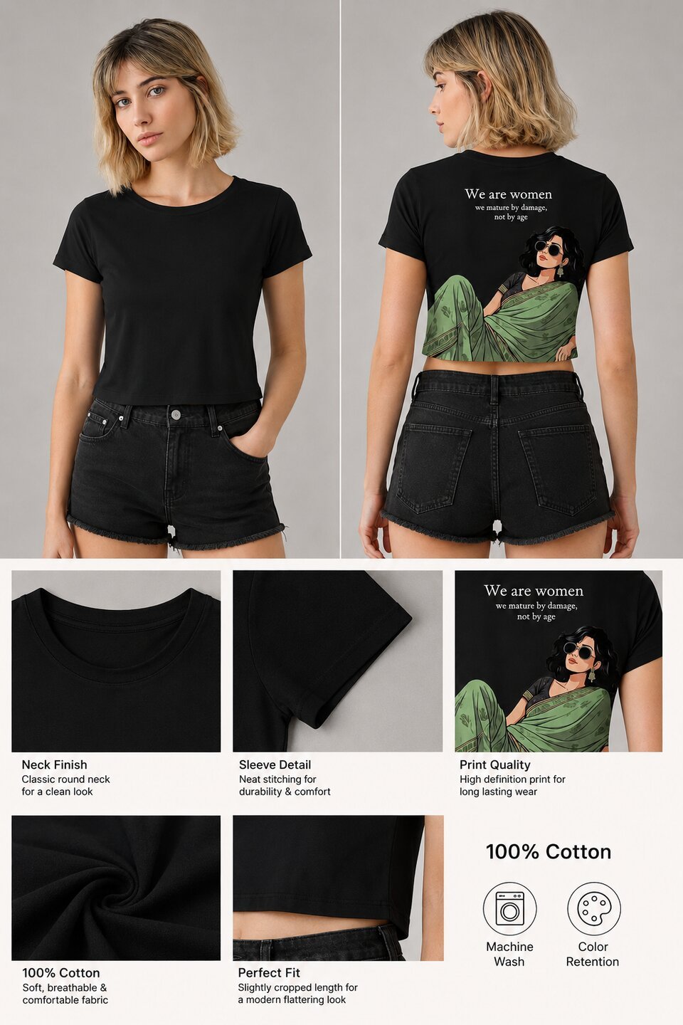 Desi Z Printed Round Neck Crop Pre-customized Tshirt for Women