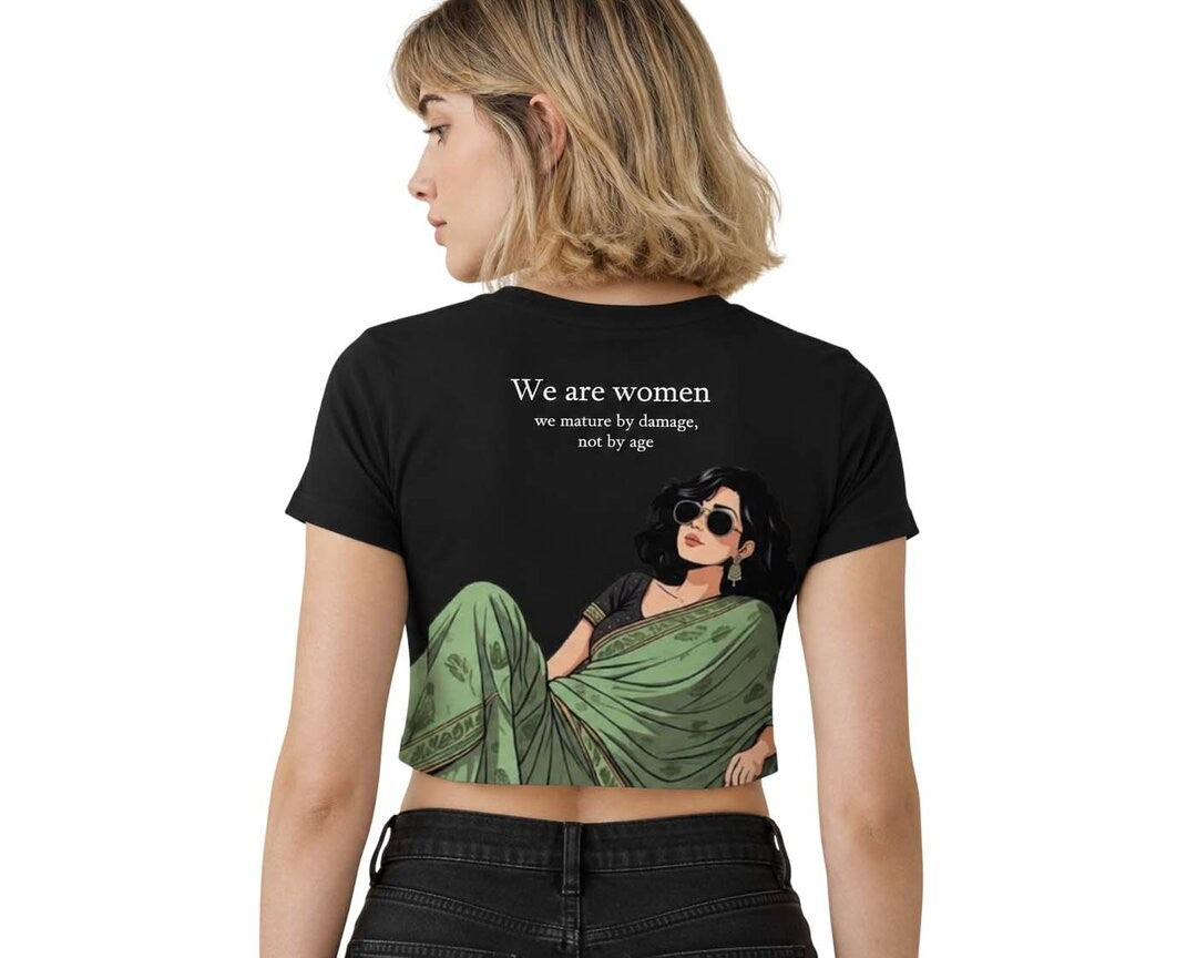 Desi Z Printed Round Neck Crop Pre-customized Tshirt for Women