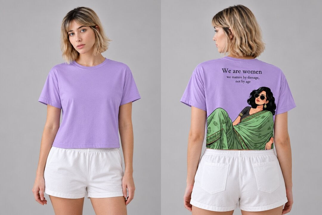 Desi Z Printed Round Neck Crop Pre-customized Tshirt for Women