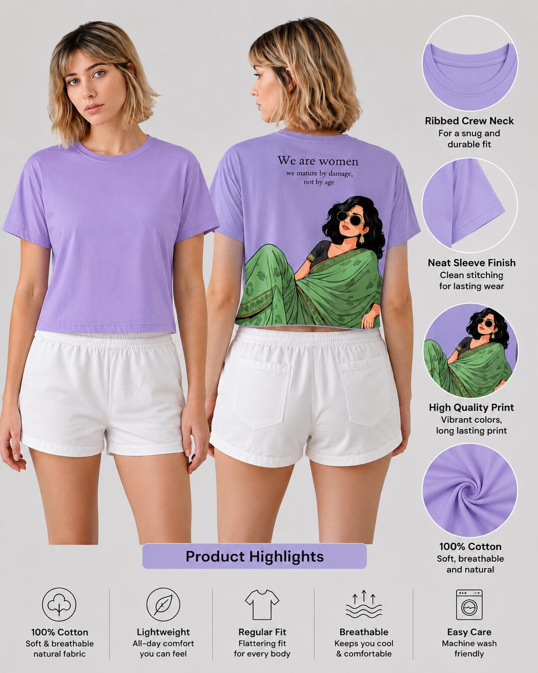 Desi Z Printed Round Neck Crop Pre-customized Tshirt for Women