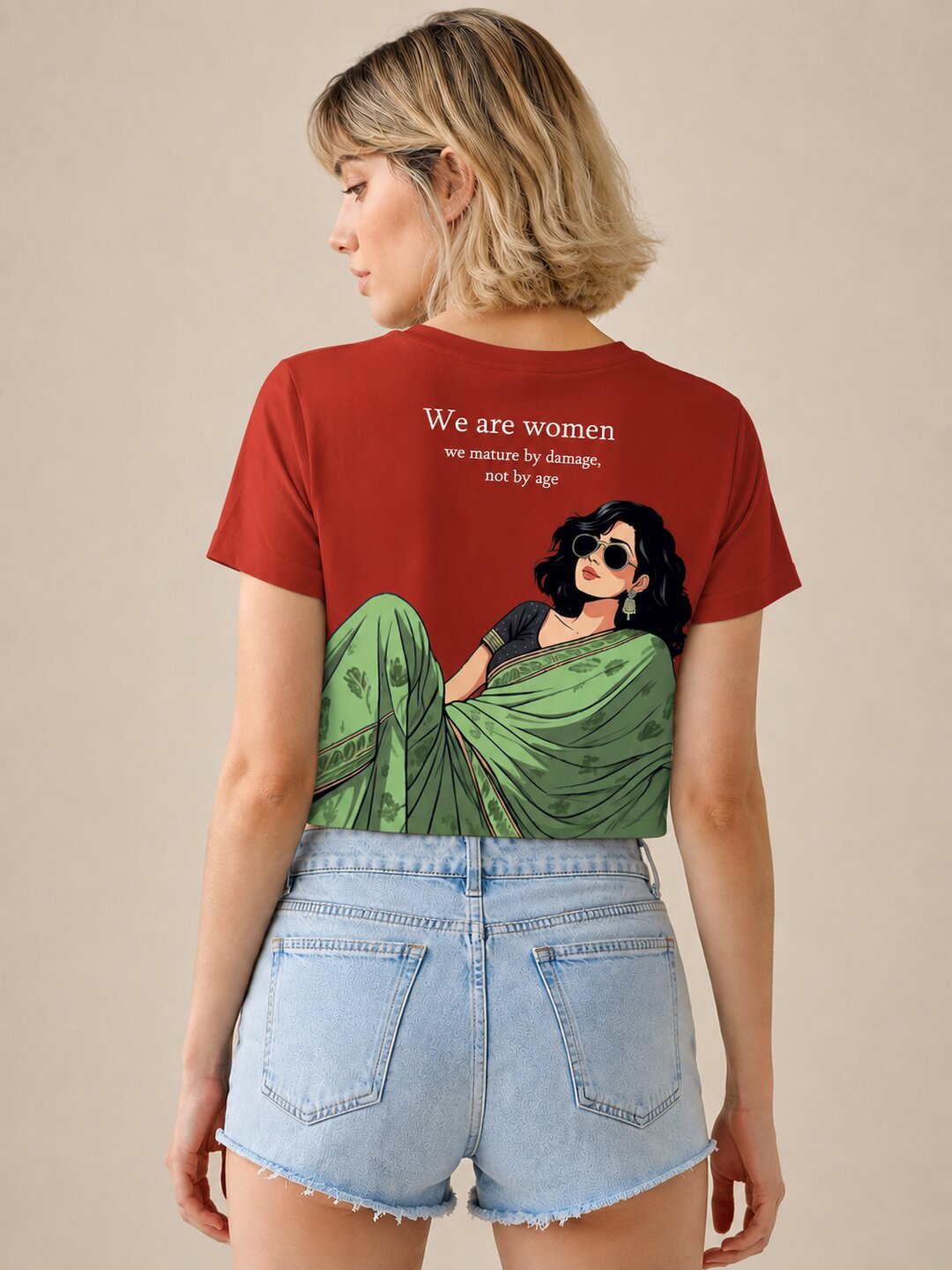 Desi Z Printed Round Neck Crop Pre-customized Tshirt for Women