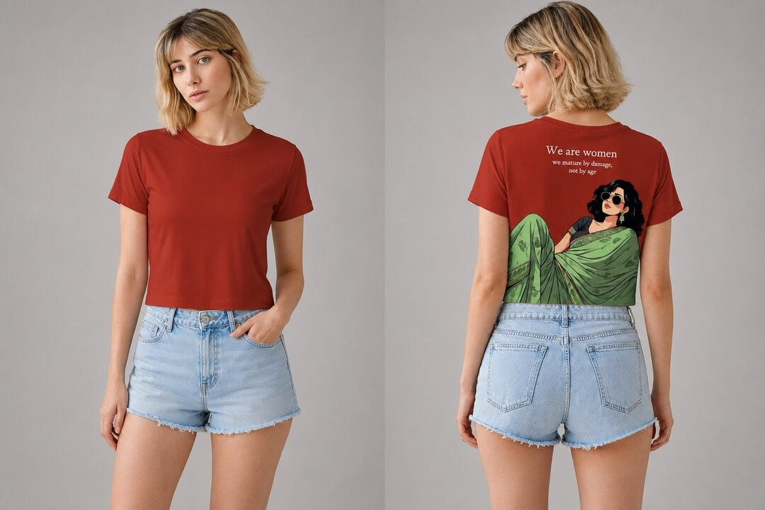 Desi Z Printed Round Neck Crop Pre-customized Tshirt for Women