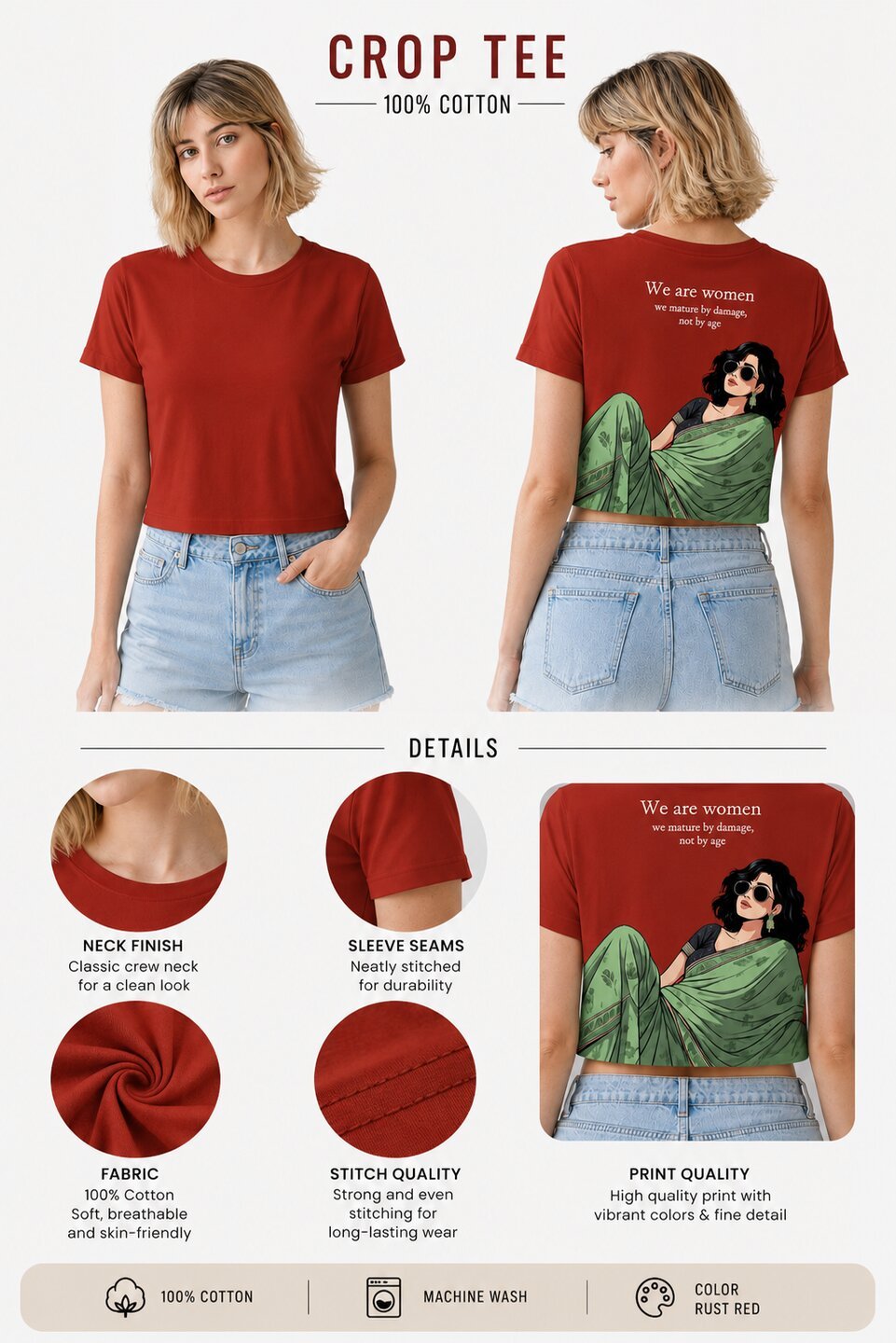 Desi Z Printed Round Neck Crop Pre-customized Tshirt for Women