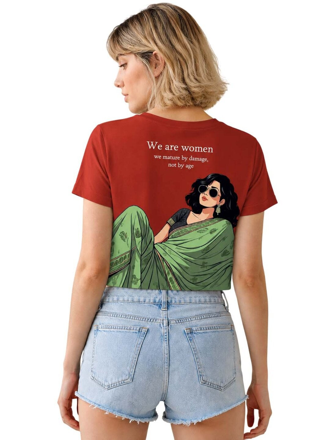 Desi Z Printed Round Neck Crop Pre-customized Tshirt for Women