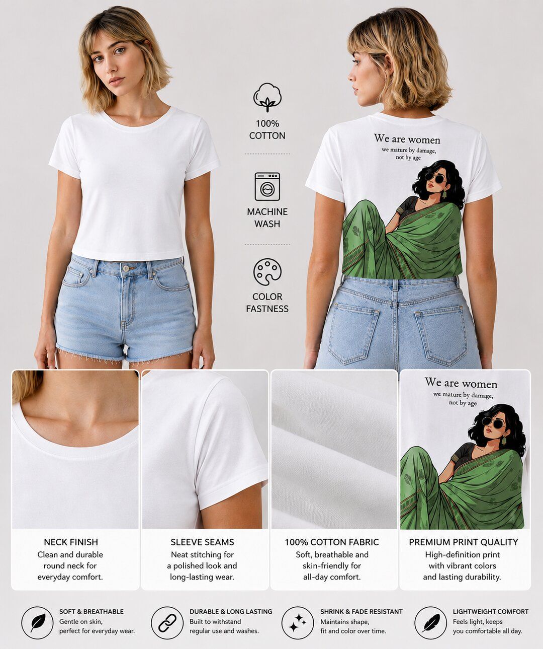 Desi Z Printed Round Neck Crop Pre-customized Tshirt for Women